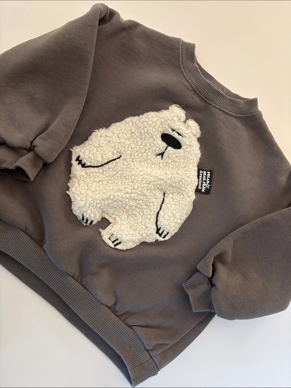 Zara Gray Sweatshirt with Cream Polar Bear Patch